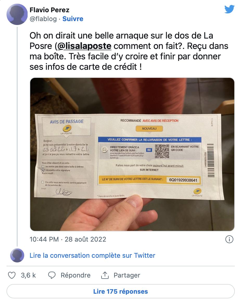 arnaque la poste faux avis de passage