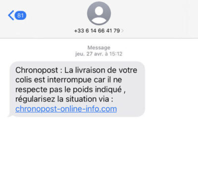 Arnaque SMS Chronopost livraison colis