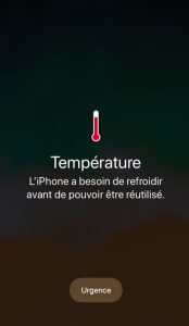 chaleur : téléphone en surchauffe, message d'alerte