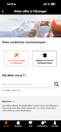 Taper le pays de destination