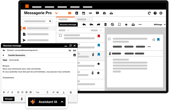 L'interface de la nouvelle Messagerie Pro d'Orange propose un design épuré, moderne et personnalisable, conçu pour simplifier la gestion quotidienne des communications professionnelles.