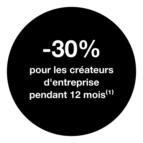 -30% pour les créateurs d'entreprise pendant 12 mois
