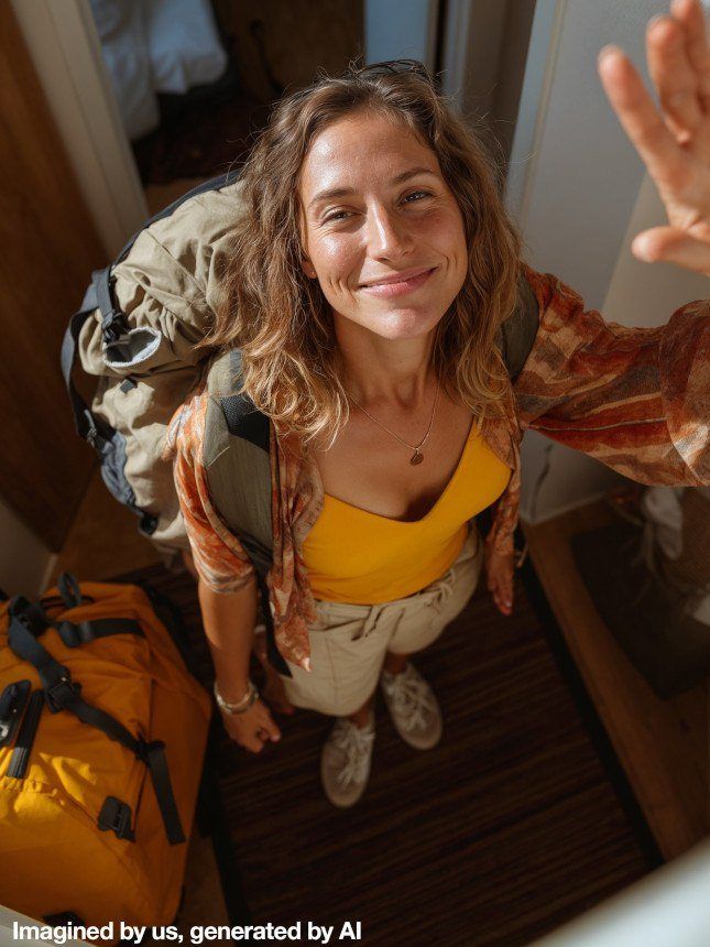 Illustration par IA d'une locataire arrivant dans son logement de vacances